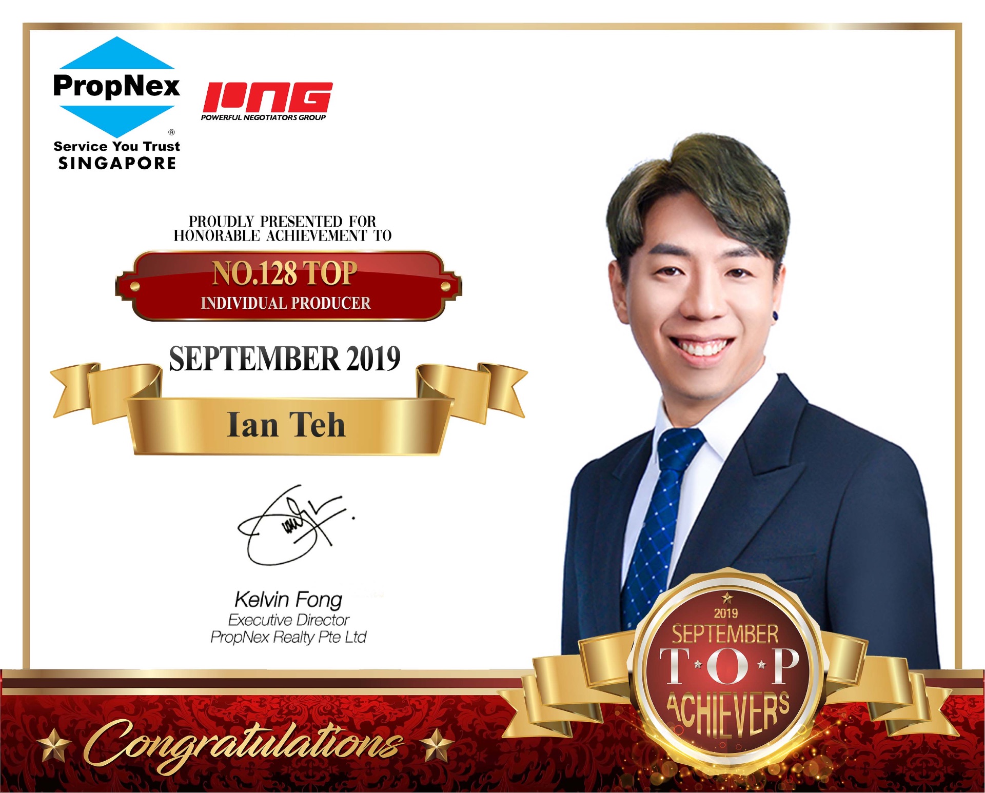 PropNex Top 128th Individual Producer · September 2019